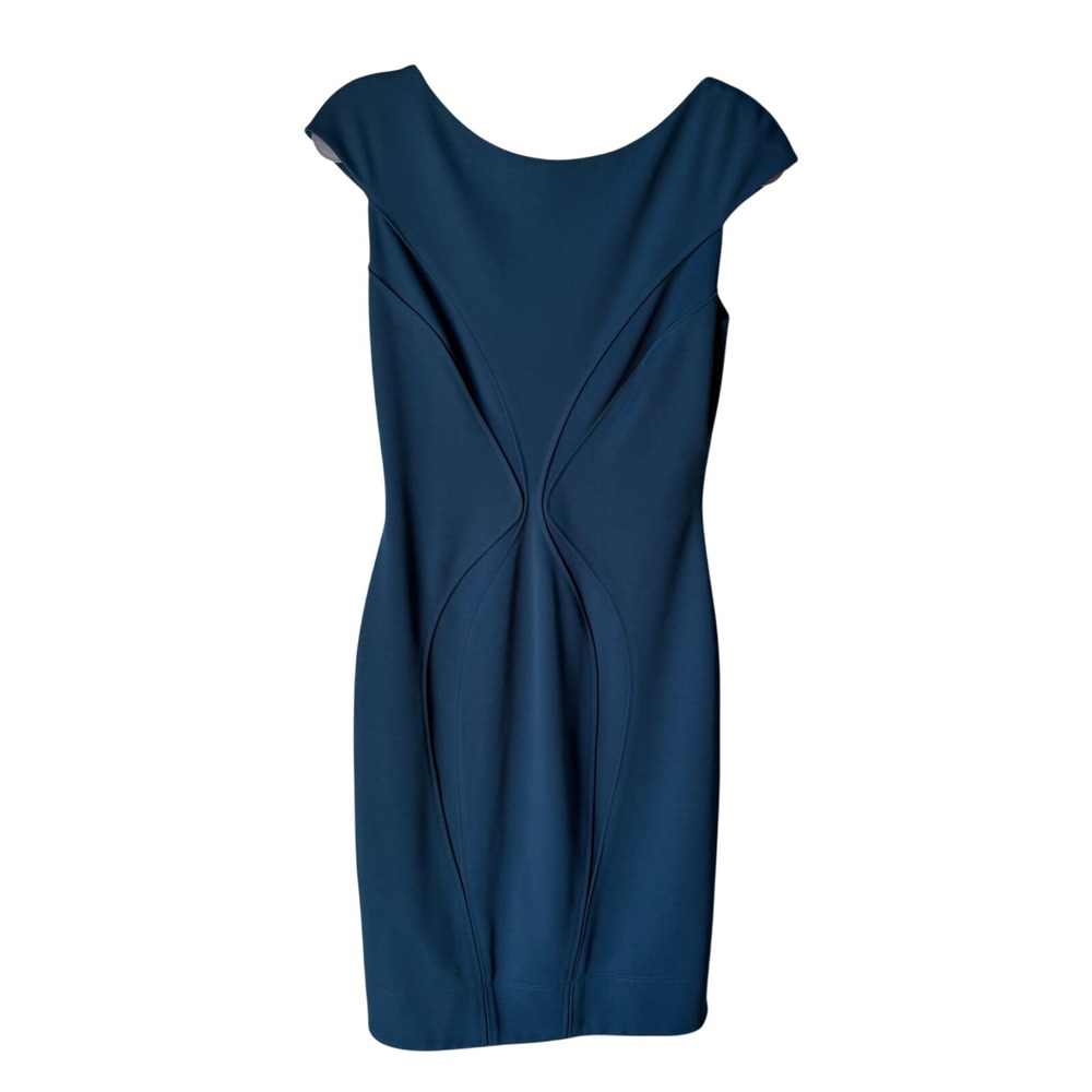 Zac Posen Teal Blue Sheath‎ Dress Cap Sleeve Bodycon Pencil Quiet Luxury Size 4